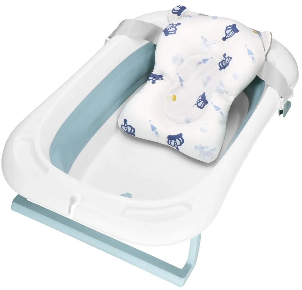 SPRINGOS Skladacia detská vanička 35 L pre bábätká, s teplomerom a vankúšikom, biela a modrá SB0063
