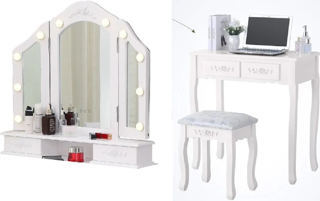 Bestent Toaletný stolík s LED zrkadlom Viktória White