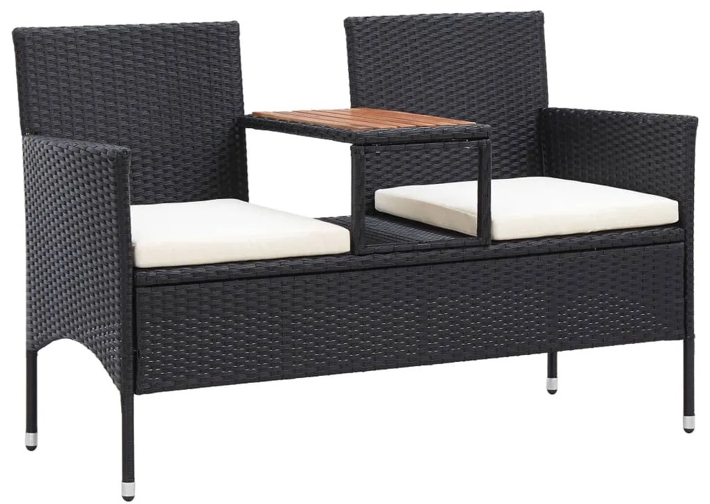 vidaXL 2-miestna záhradná lavica s čajovým stolíkom 143 cm polyratan čierna
