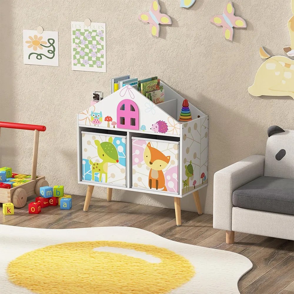 Knižnica v tvare domu s 2 úložnými boxmi