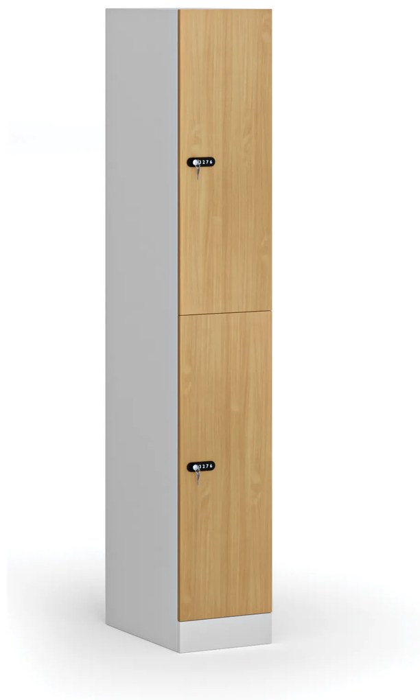 Šatníková skrinka s úložnými boxmi, 2 boxy, 1850 x 300 x 500 mm, mechanický kódový zámok, laminované dvere, buk