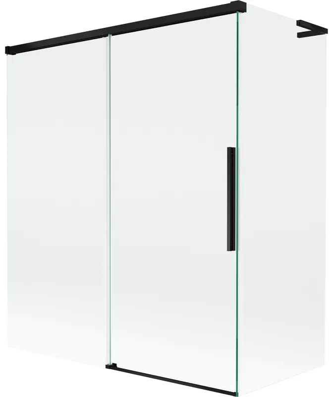 Mexen Rox, L posuvná 2-krídlová vaňová zástena 140 + 70 x 150 cm, 8mm číre sklo, čierny matný profil, 8C9L-140-070-70-00