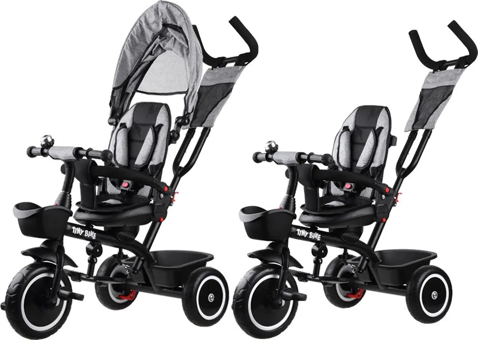 Detská trojkolka Tiny Bike 3 v 1 so strieškou, otočná SP0650 sivá