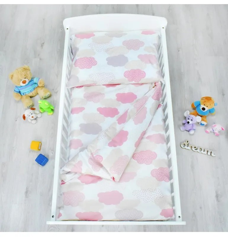 Obliečky detské bavlnené Obláčiky ružové EMI, Detský set 90x130 + 45x65