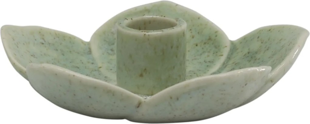 Zelený masívny keramický svietnik v tvare kvetu Massy - Ø 13*3,5 cm
