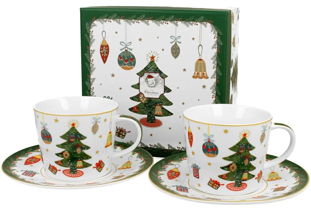 Porcelánová šálka s podšálkou Christmas Tree 250 ml sada 2ks