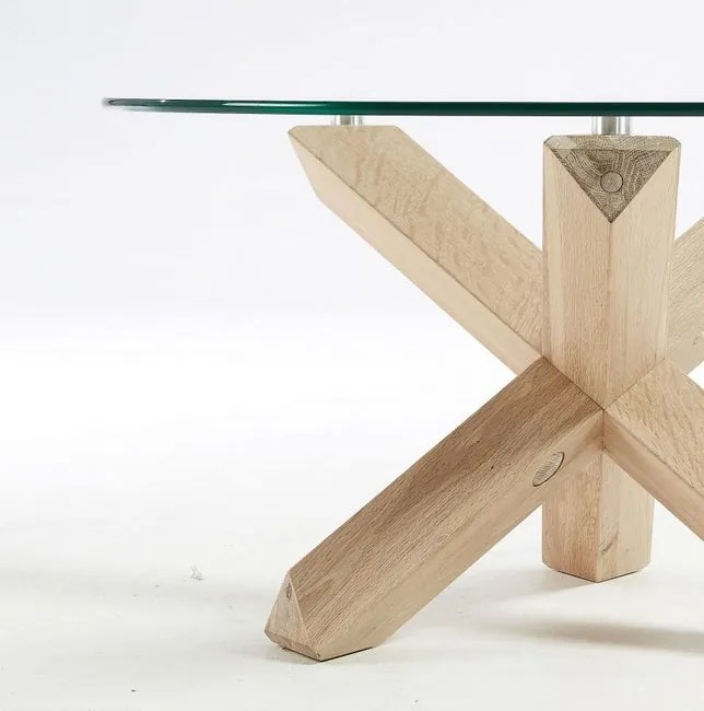 Konferenčný stolík LOTTO - Ø 65 cm - sklenený, nohy dubové