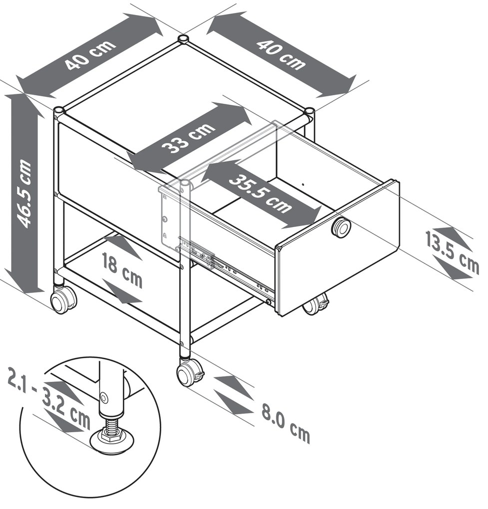 Kovový odkladací stolík »CN3« s 1 zásuvkou, šalviový