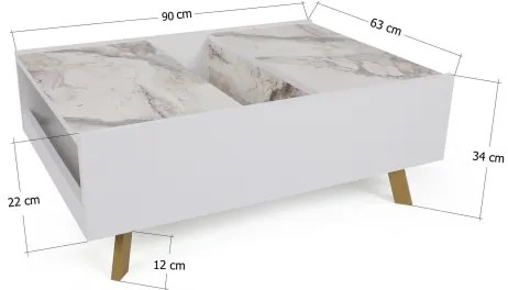 Konferenčný stolík FRIDA 63x90 cm biela/zlatá