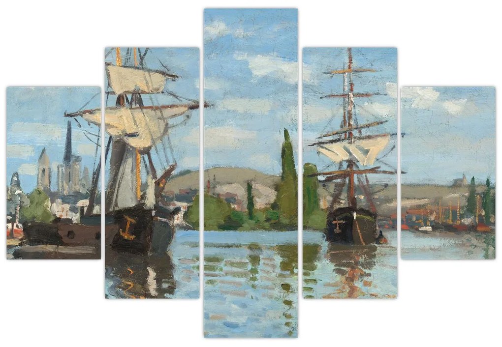 Obraz - Claude Monet, Ships Riding on the Seine at Rouen, reprodukcia (150x105 cm)