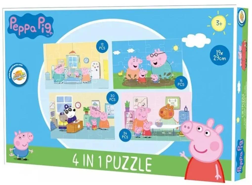 Detské puzzle 4v1 PRASIATKO PEPPA deň s rodinou, 19x29 cm