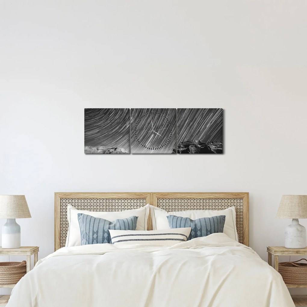 Čiernobiely obraz hviezdnej oblohy (s hodinami) (90x30 cm)