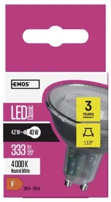 EMOS LED žiarovka, GU10, MR16, 4,2 W, 400lm, neutrálna biela