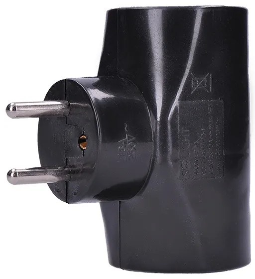 SOLIGHT Zásuvka rozbočovacia P92 IP20/230V/2x10A+1x2,5A, čierna