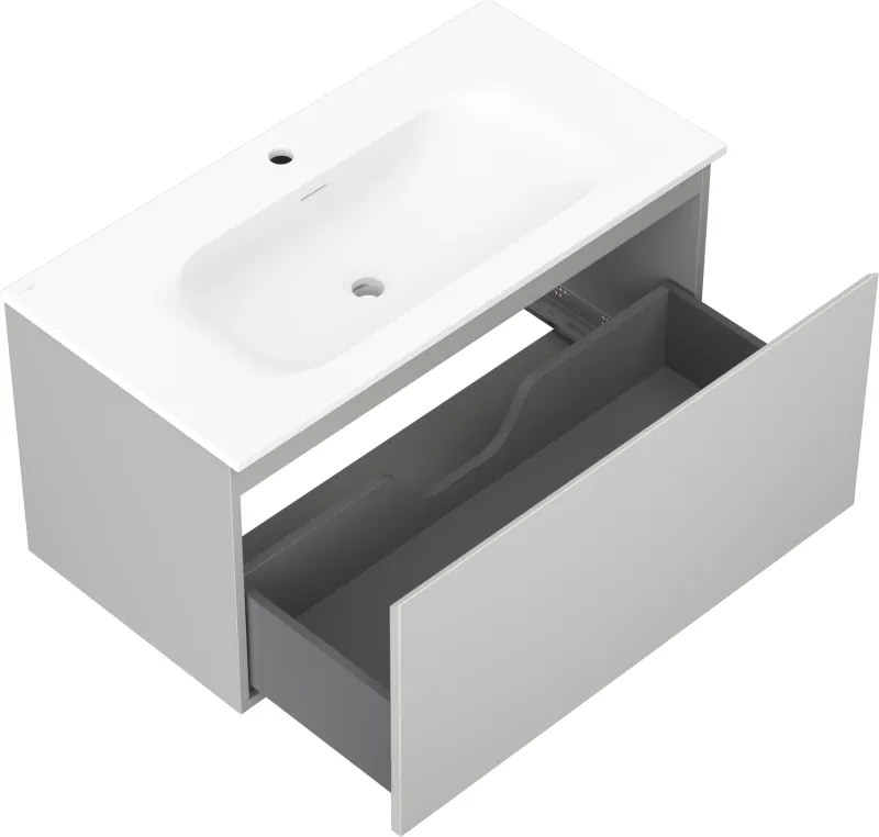 Mexen Orio, kúpeľňová skrinka 90 cm s umývadlom Vela, 1 zásuvka, šedá matná/biela matná, 91A10-09047-1-BF62-W23M01