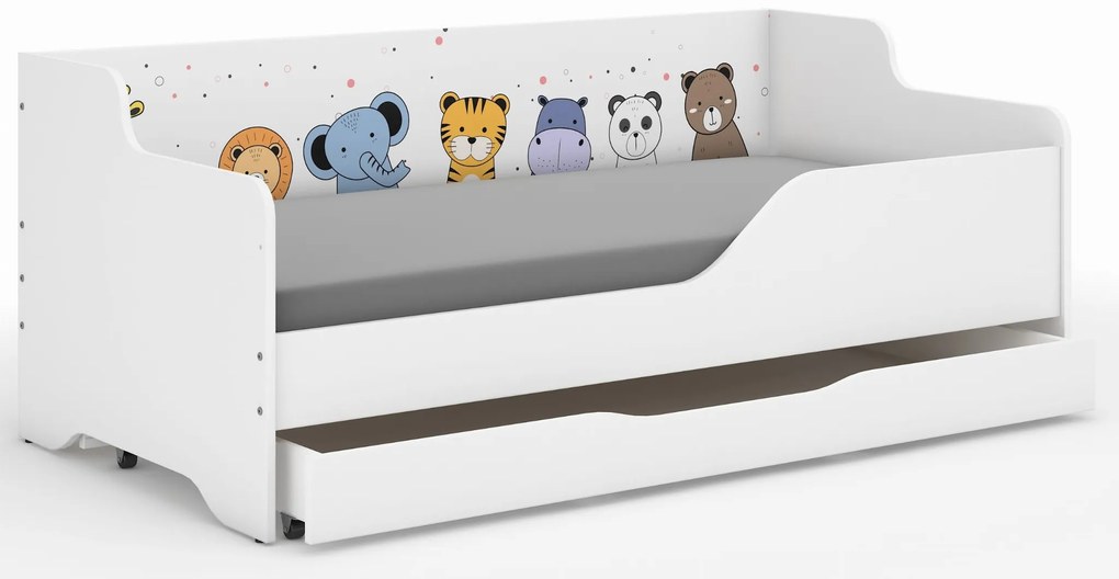 Detská posteľ LOLA - MINI ZOO 160x80 cm - grafika na bočnici