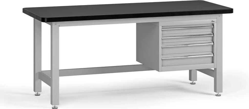 Pracovný stôl do dielne G4 so závesným boxom na náradie, MDF + PVC doska, 4 zásuvky, 1800 x 750 x 800 mm, sivá