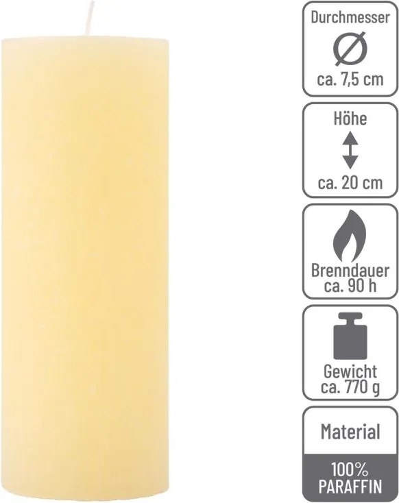 Krémová parafínová sviečka rustikálna 20 cm, 90 h, sada 6 ks