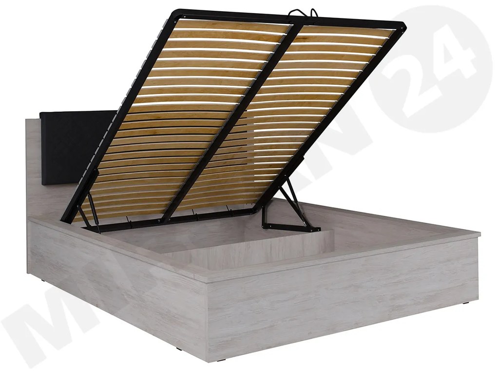 Spálňa Verdek VI, Farby: dub monastery / dub monastery + čierny lesk, Osvetlenie: osvetlenie LED, Systém tichého zatvárania: áno