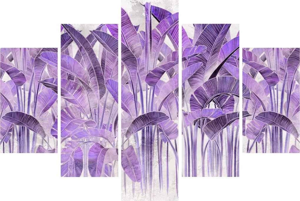 Obraz - Fialové listy v omietke (150x105 cm)
