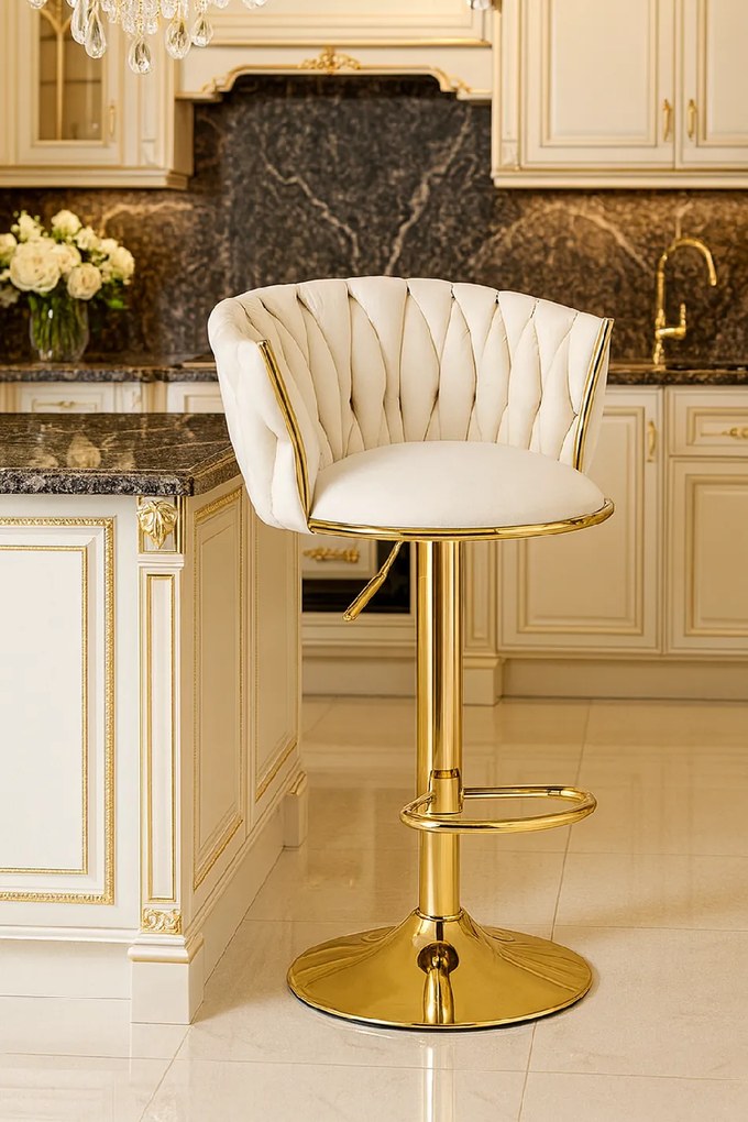 Barová stolička MIG béžová / zlatá podnož