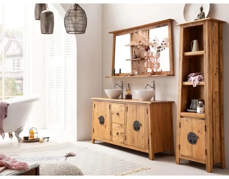 furniture-nabytek.cz - Masívna umývadlová skrinka Rangún z borovice, lakovaná, hnedá – 140×45×75 cm