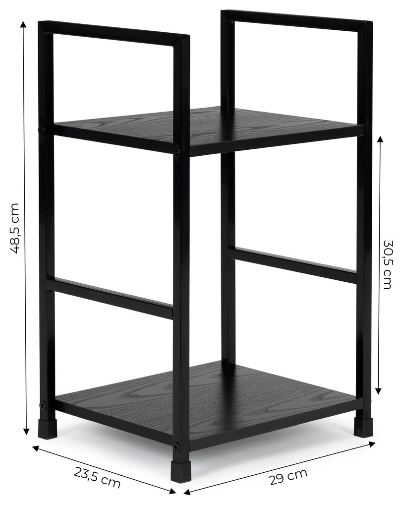 Moderná drevená knižnica, nočný stolík s 2 policami, LOFT black