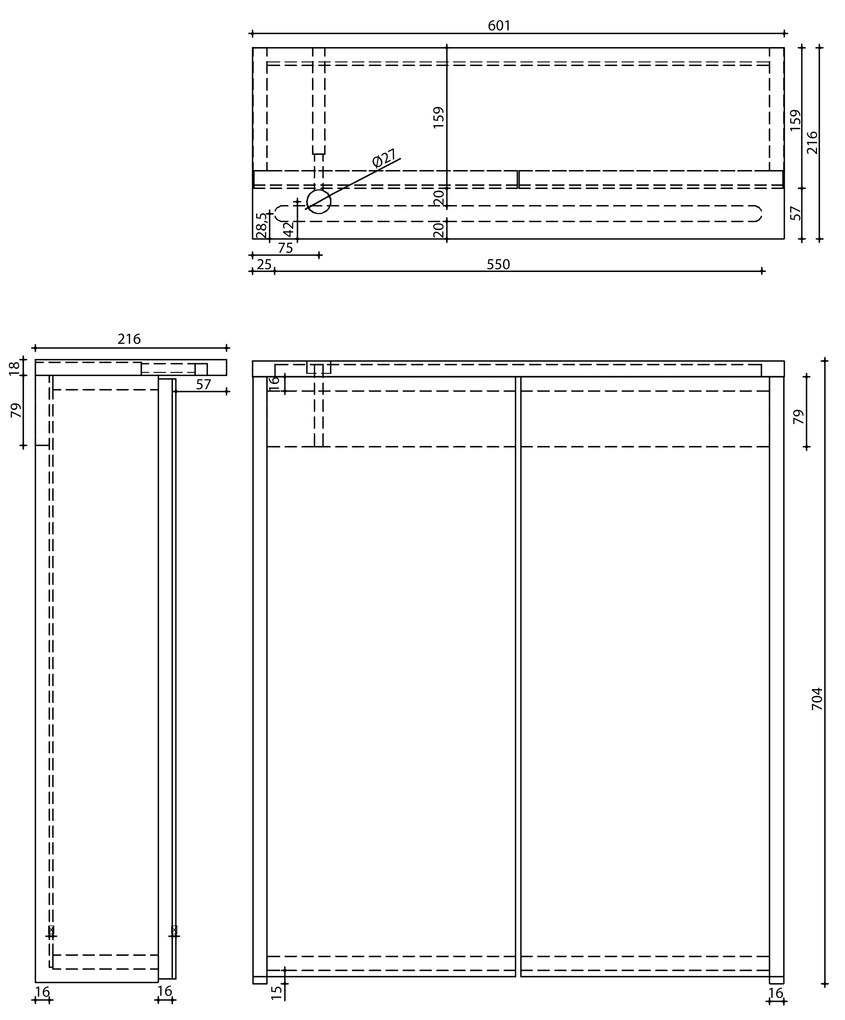 Aqualine Aqualine, KAWA STRIP Galérka s LED osvetlením 60x70x22cm, biela, WGL60S