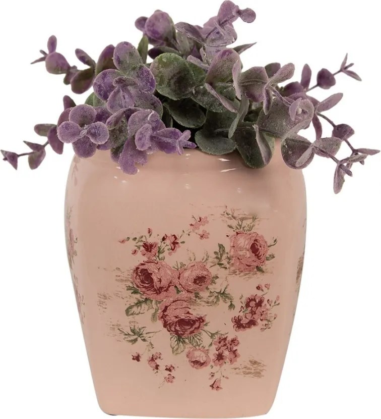 Béžový keramický obal na kvetináč s ružami Rósa S - 12*12*14 cm