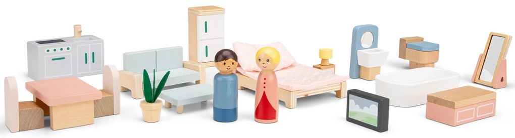 Rozkladací drevený dom pre bábiky s nábytkom