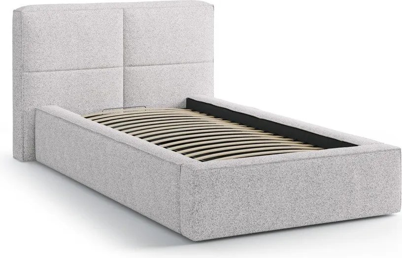 Svetlosivá čalúnená jednolôžková posteľ s úložným priestorom s roštom 90x200 cm Darren – Micadoni