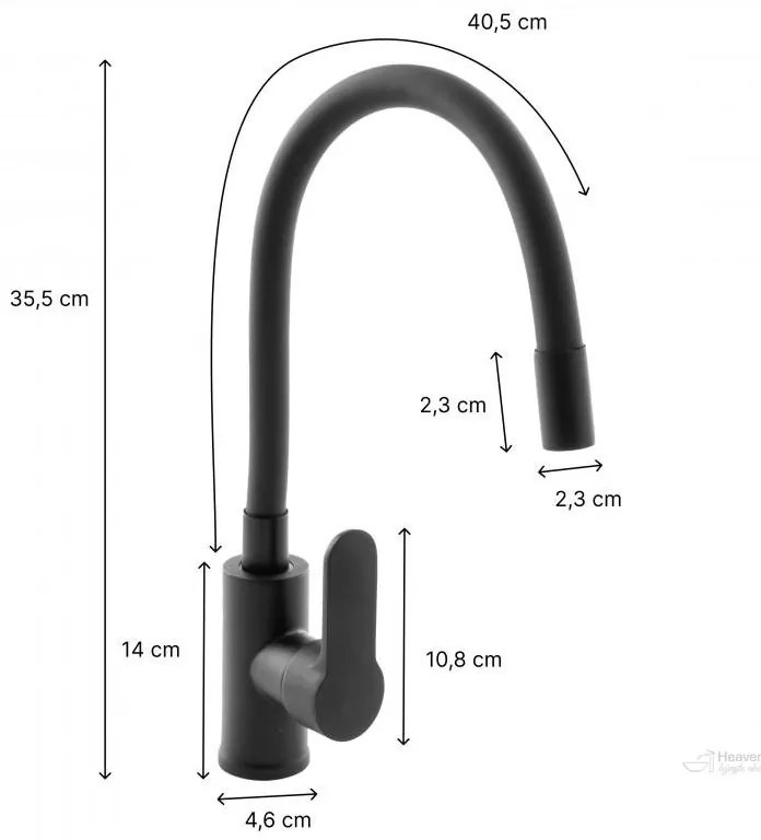 Gamma Flex 2000, stojanková drezová batéria s flexibilným ramenom, čierna matná, GMA-BFX-2000BK