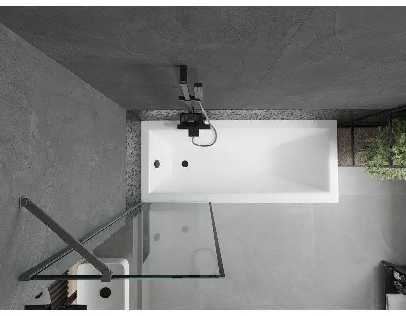 Mexen Next, 1-krídlová vaňová zástena 60 x 150 cm, 6mm číre sklo - čierny vzor, grafitová, 895-060-000-00-70-95