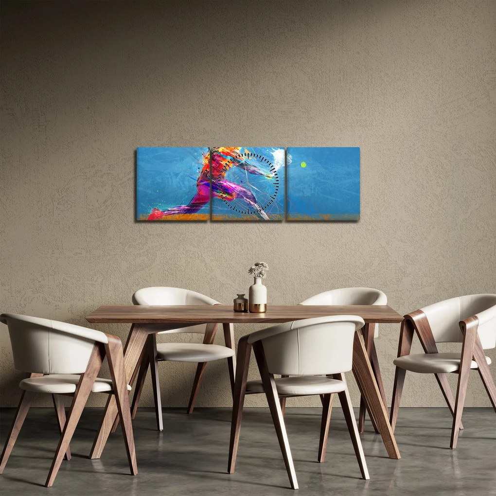Obraz - Maľovaný tenista (s hodinami) (90x30 cm)