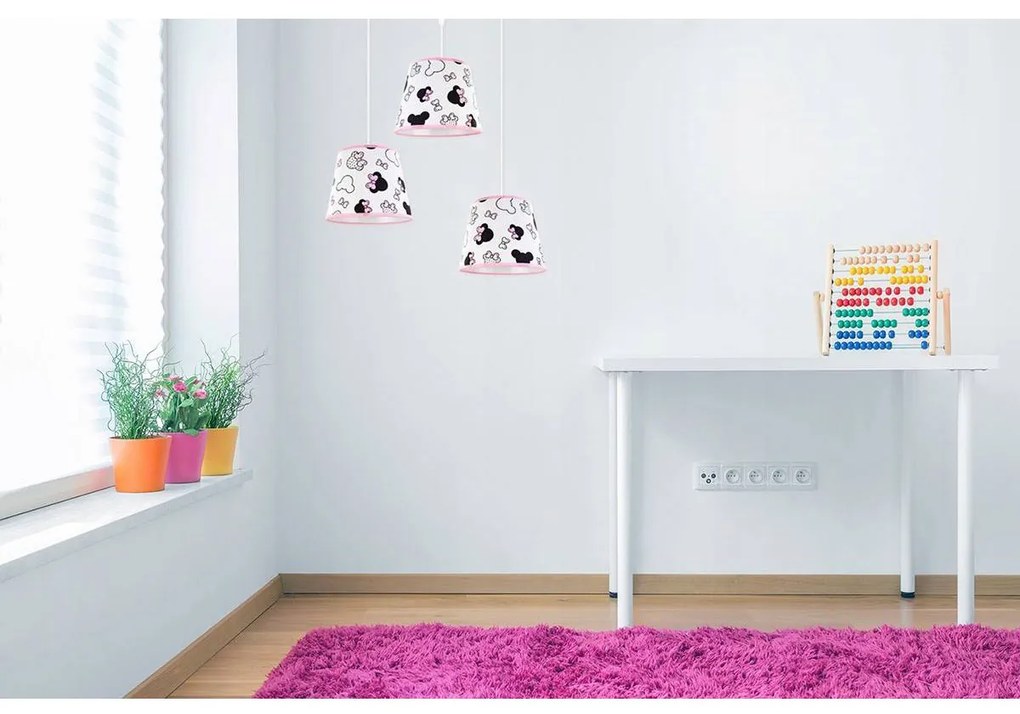 Detské závesné svietidlo Minnie, 3x textilné tienidlo so vzorom, o, s