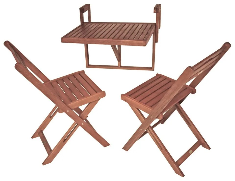Súprava 2 stoličiek a závesného stolíka z eukalyptového dreva Garden Pleasure Balcony Berkeley