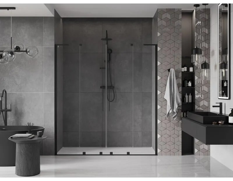 Mexen Velar L Duo, posuvné sprchové dvere do otvoru 170 cm, 8mm číre sklo, čierna matná, 871-170-003-02-70