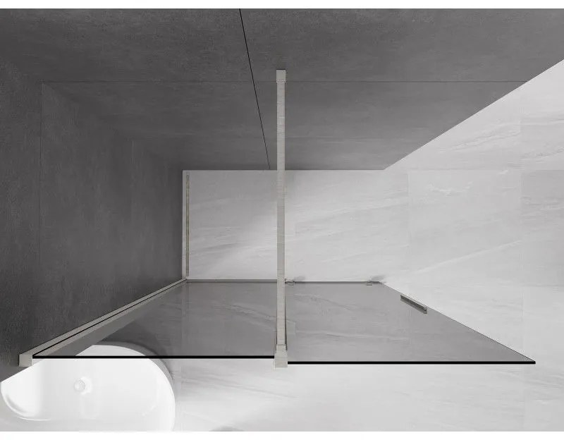 Mexen Velar, sprchová zástena s posuvnými dverami Walk-in 150 x 200 cm, 8mm šedé sklo, brúsená oceľ, 871-150-000-43-97