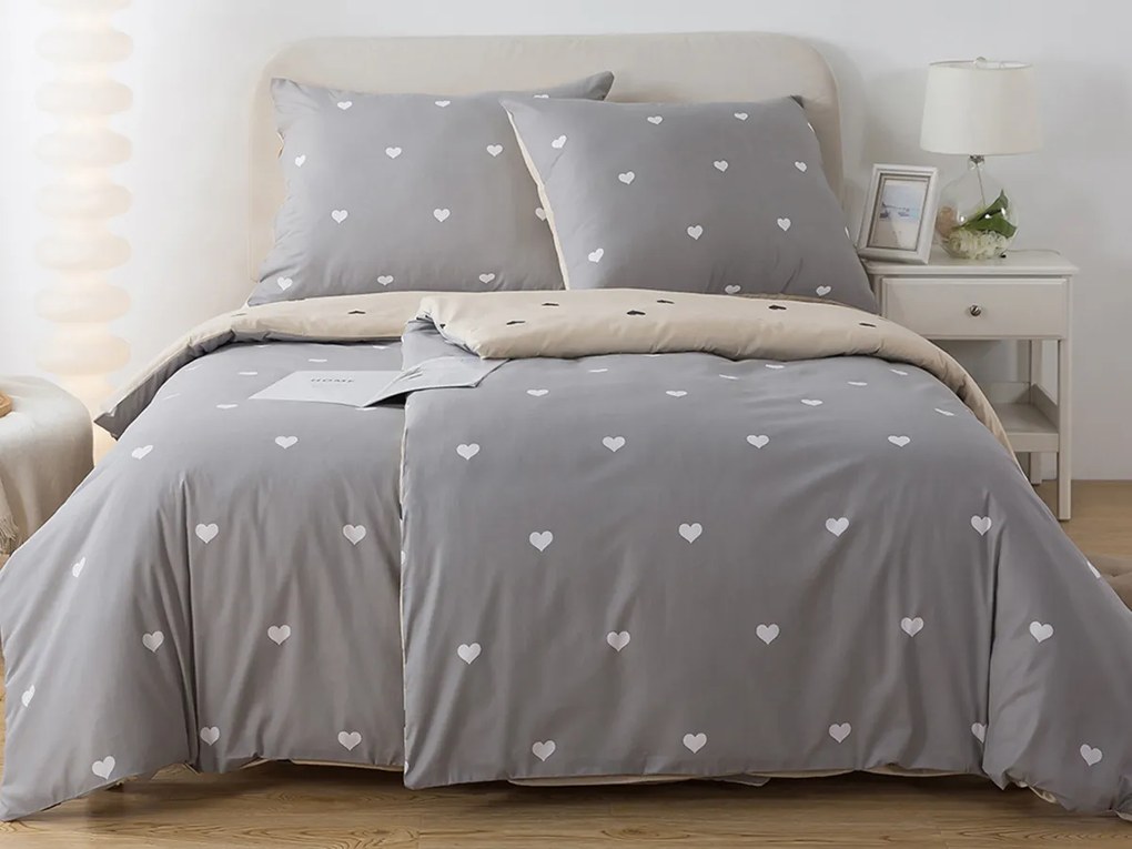 XPOSE® Bavlnené Renforcé obliečky SRDCOVKA DUO - sivé/béžové
