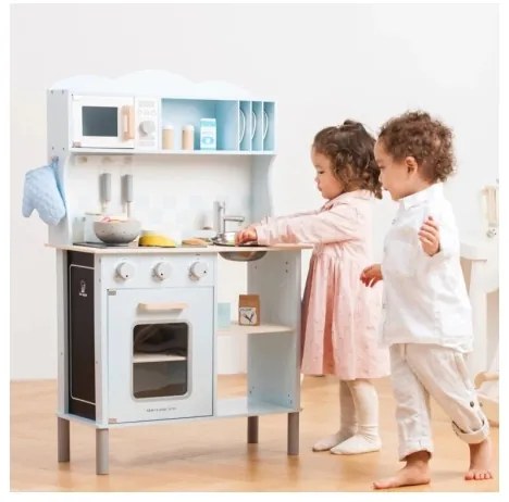 New Classic Toys - Drevená kuchynka s príslušenstvom svetlomodrá