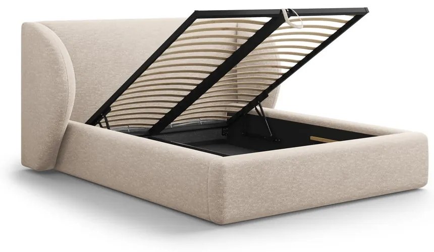Béžová čalúnená dvojlôžková posteľ s úložným priestorom s roštom 180x200 cm Miley – Micadoni