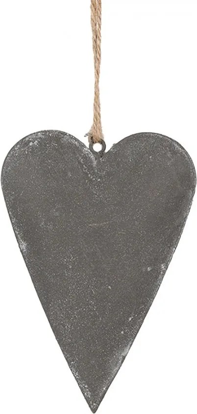Šedé plechové ozdobné závesné srdce s kvetmi S - 11*2*8 cm
