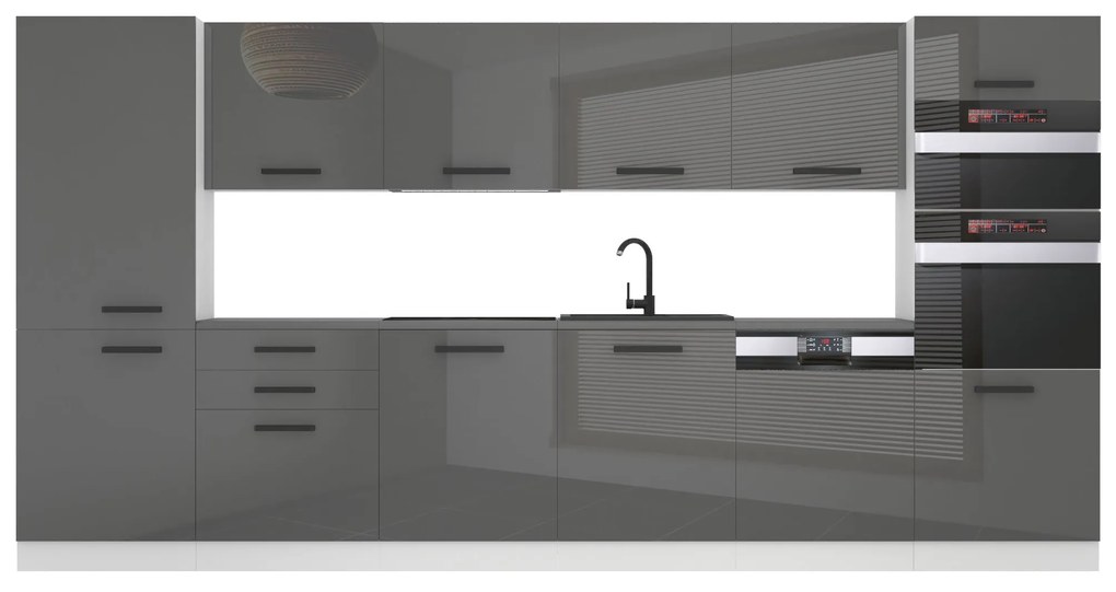 Kuchynská linka Belini Premium Full Version 360 cm šedý lesk s pracovnou doskou NAOMI