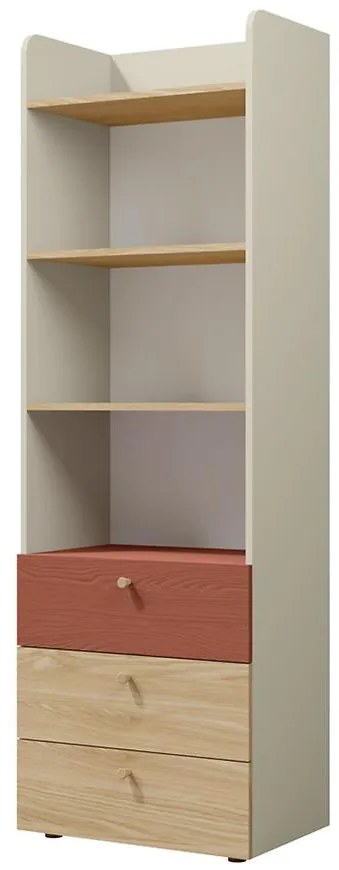 Regál Yuki 5 Koralová/Sivá Béžová/Olejovaný Dub