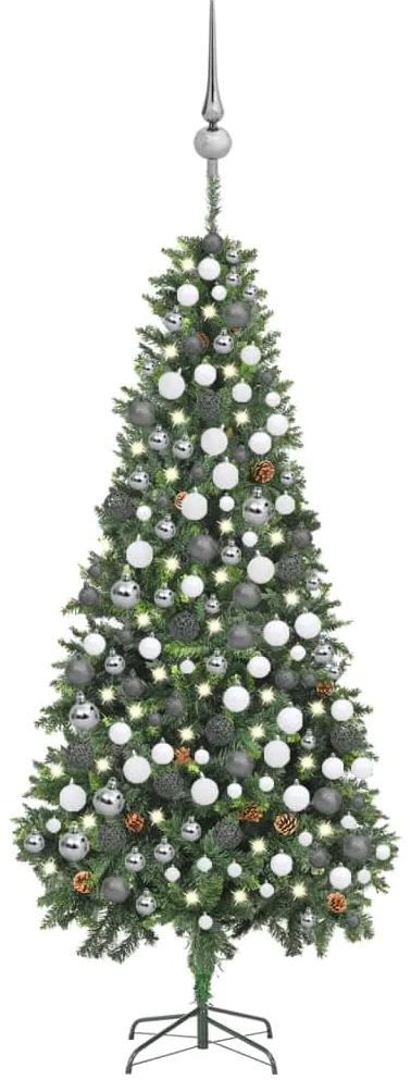 Umelý vianočný stromček s LED, súpravou gulí a šiškami 210 cm 3077894