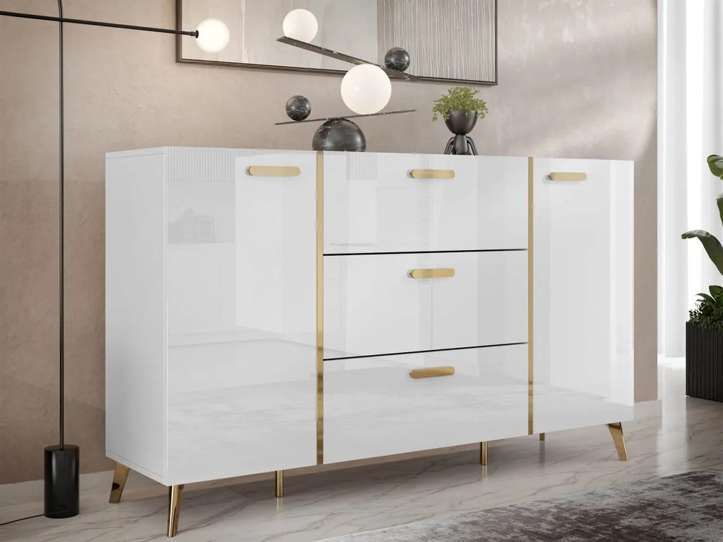 Komoda Rostiw 150 2D3SZ, Farby: kašmír / kašmír lesk + zlatá