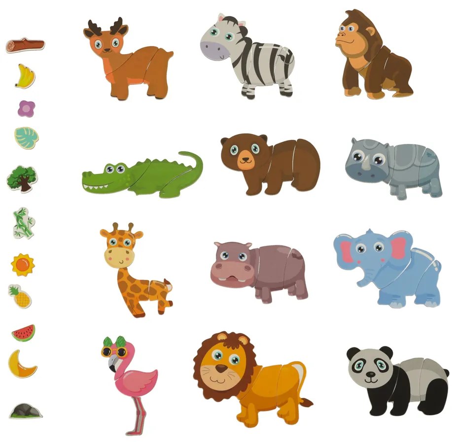 KIK Magnetická knižka s puzzle zvieratá safari, 47 dielov