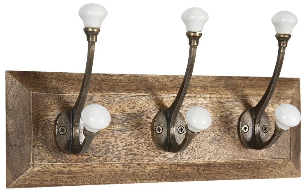 Drevený nástenný vešák s krémovými gombíkmi Isabelle - 30*8*10 cm