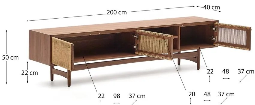 Hnedý TV stolík v dekore orecha 200x50 cm Elan – Kave Home