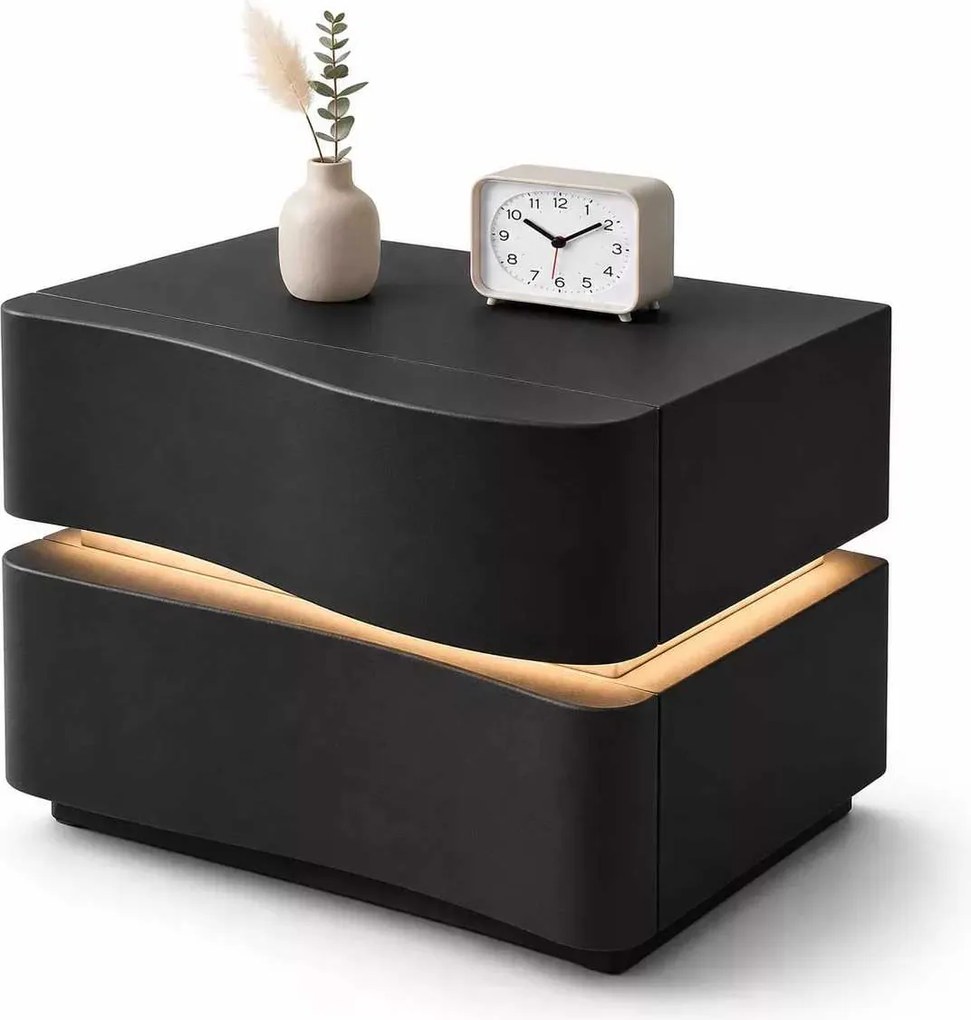 LuxuryForm DESIGN Nočný stolík ALVA s LED osvetlením – čierny